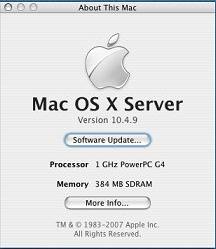 About dialog on Mac OS X Server 10.4.9